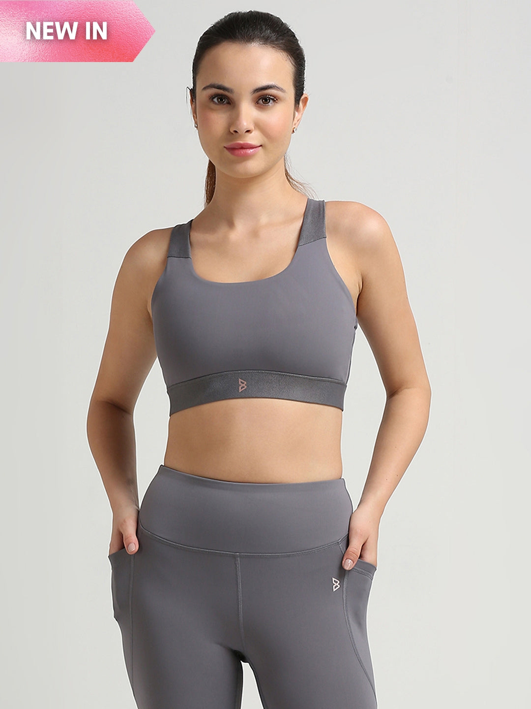 Hit Your Mark Grey Glossy Sports Bra