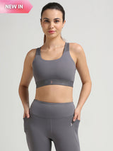 Hit Your Mark Grey Glossy Sports Bra