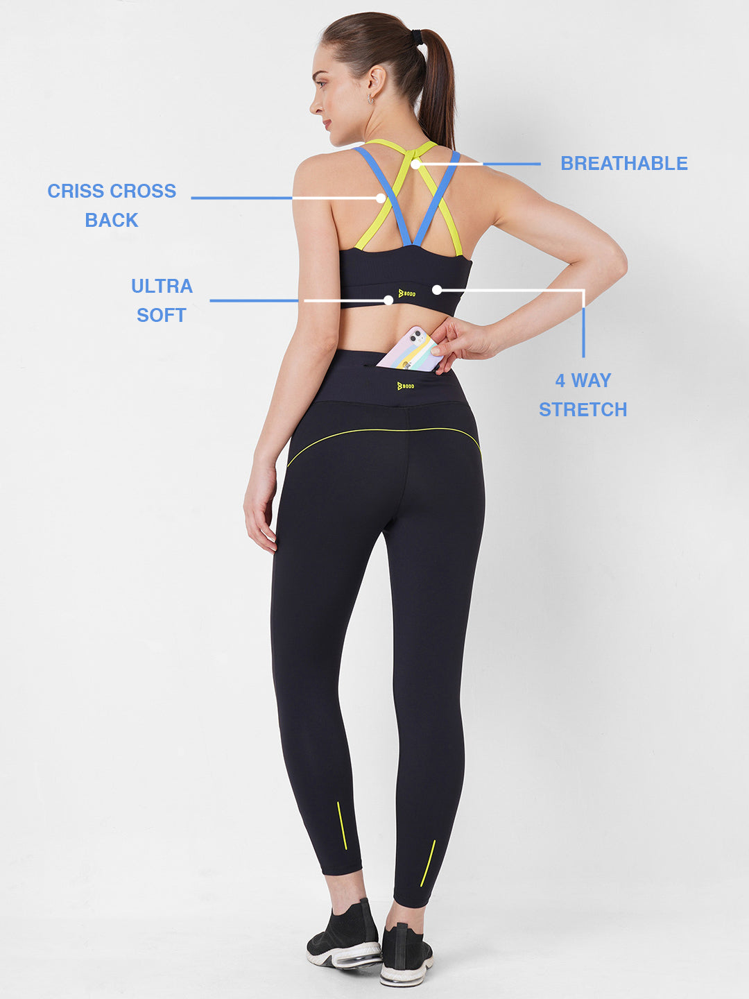 Vista Blue And Neon Colour Block Sports Bra BODD ACTIVE