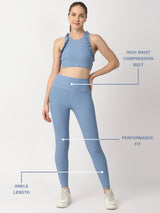 Power Blue Ribbed High Rise Leggings BODD ACTIVE