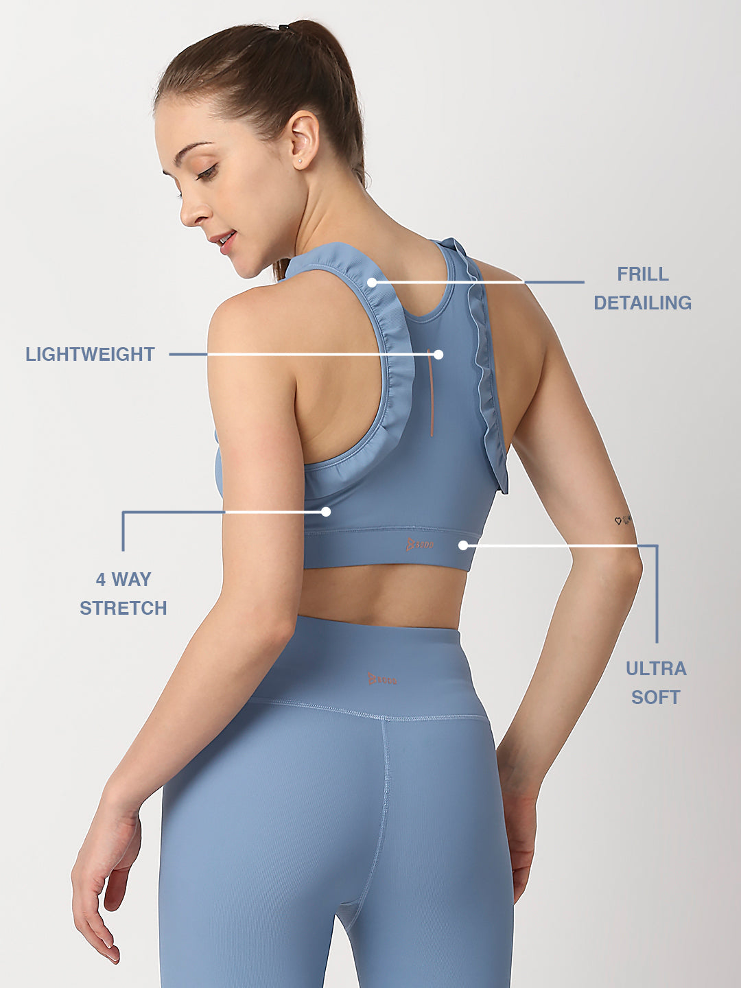 Power Blue Ribbed Sports Bra BODD ACTIVE