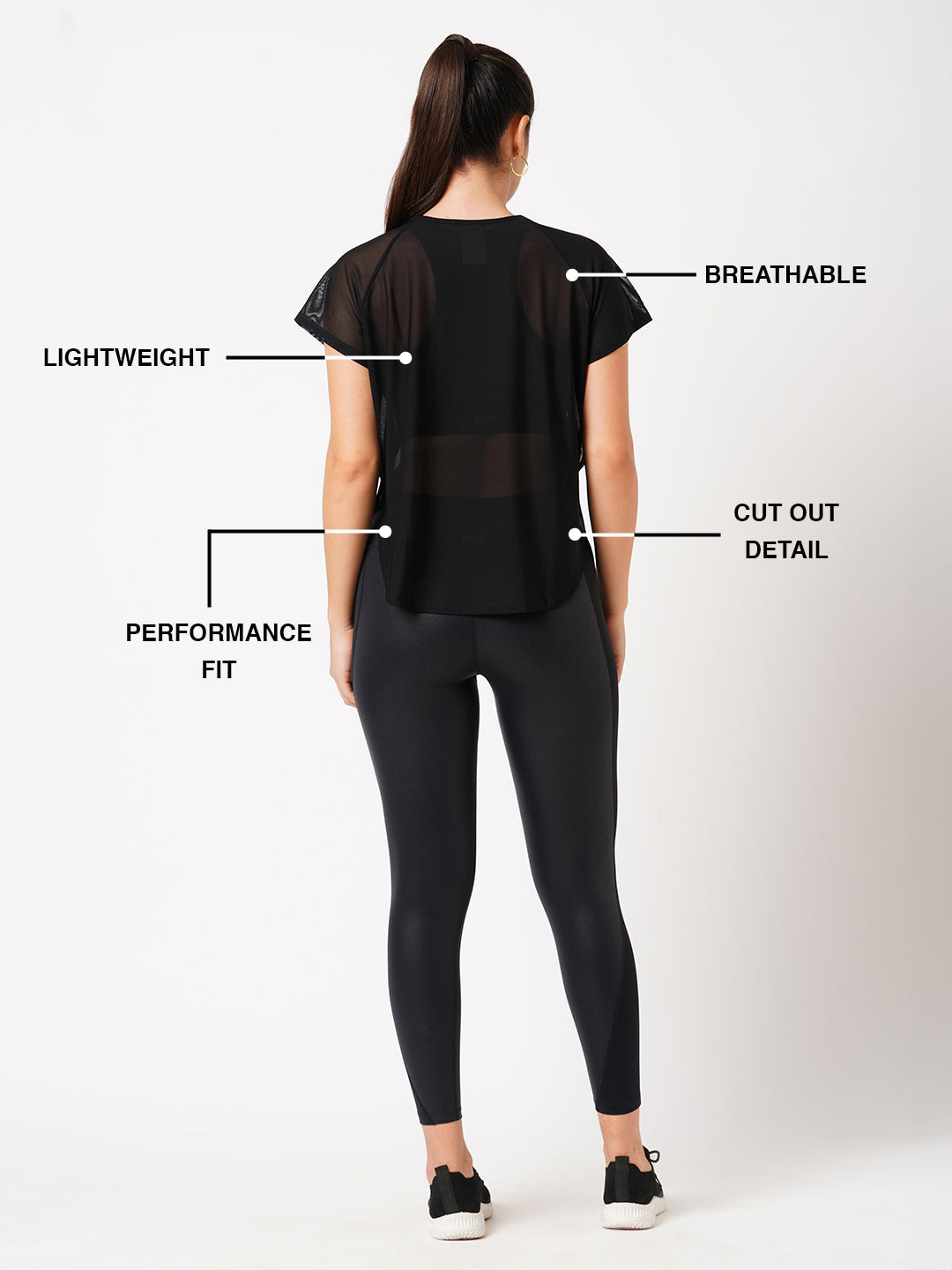 Black All Mesh Sheer Tee BODD ACTIVE