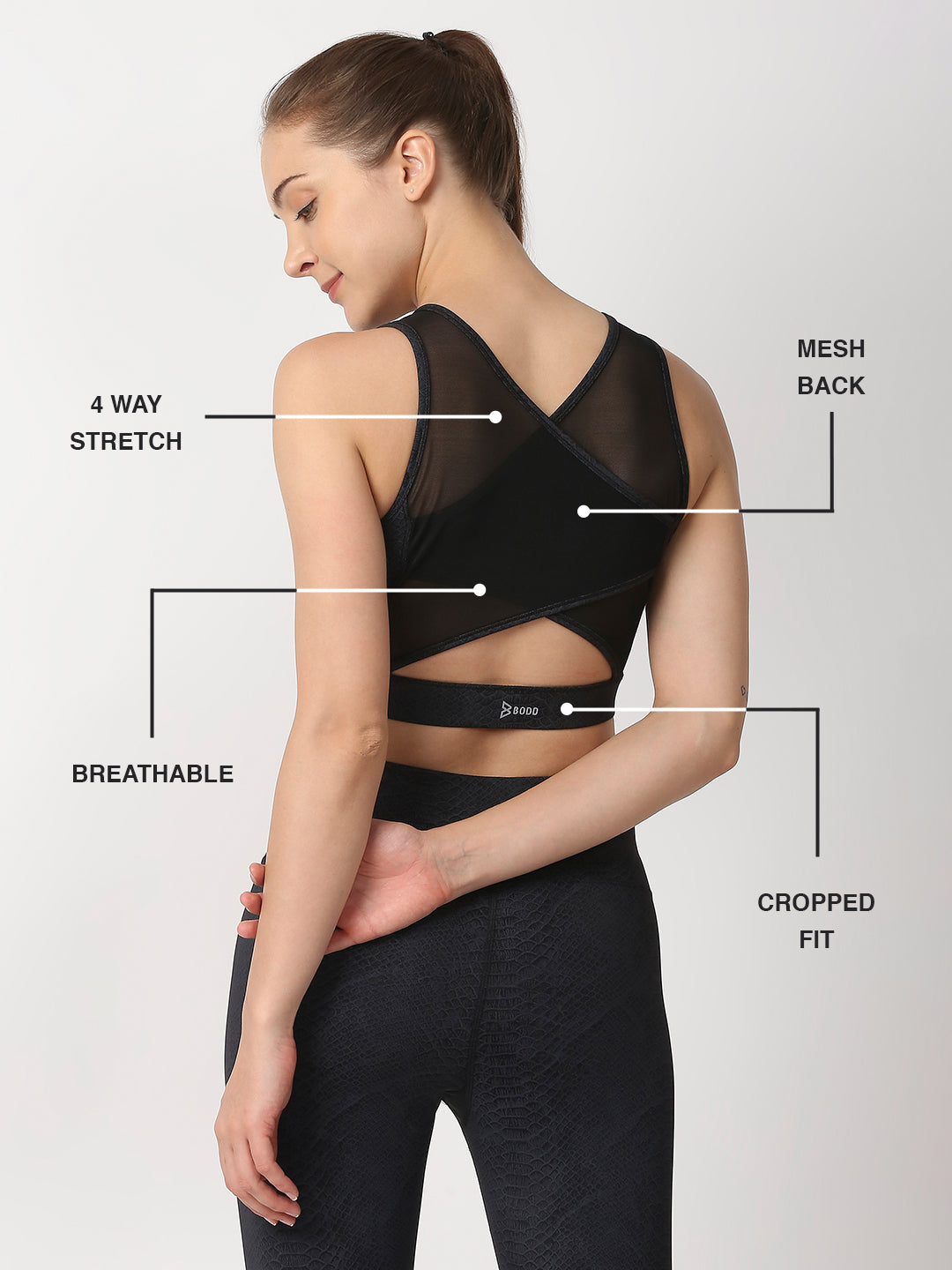 Black Snake Skin Crop Top BODD ACTIVE