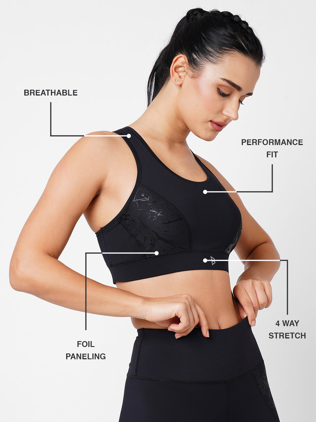 Black Marble Sports Bra BODD ACTIVE