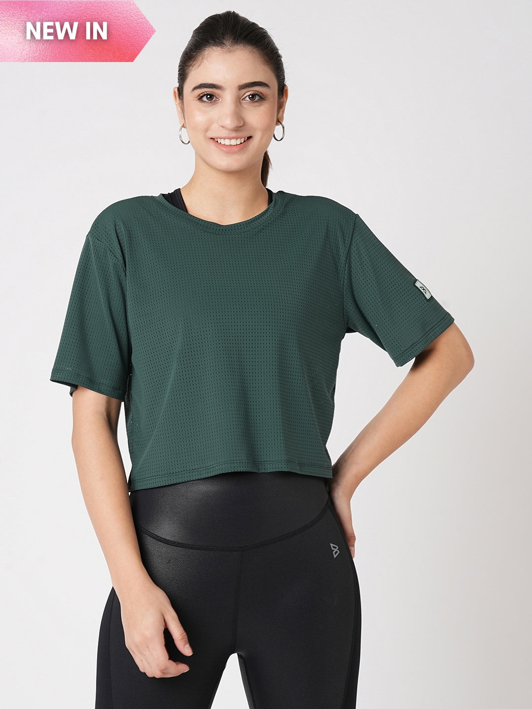 Pine Green Boxy Mesh Tee BODD ACTIVE