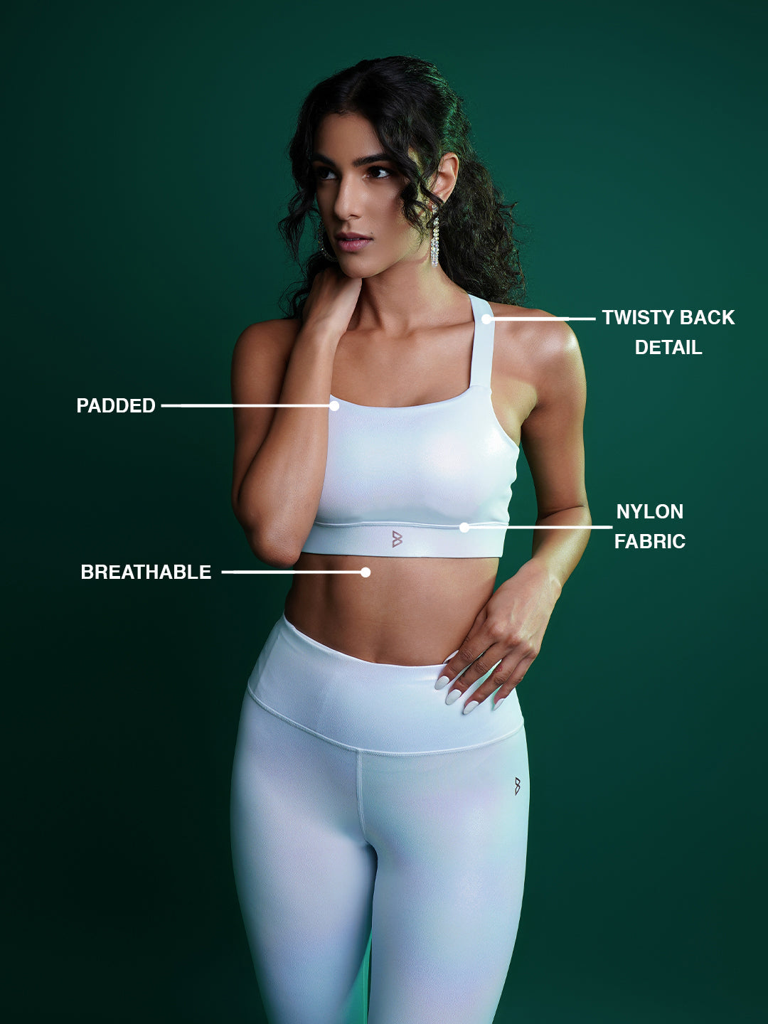 White Holo Twisty Back Sports Bra BODD ACTIVE