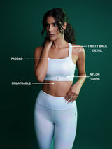 White Holo Twisty Back Sports Bra BODD ACTIVE