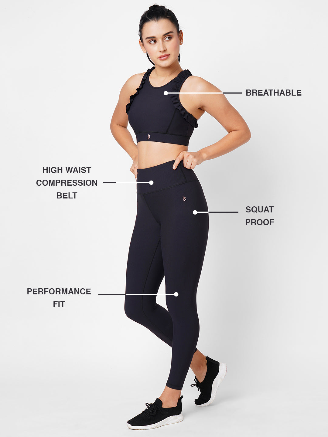 Black Ribbed Frill Leggings Set BODD ACTIVE