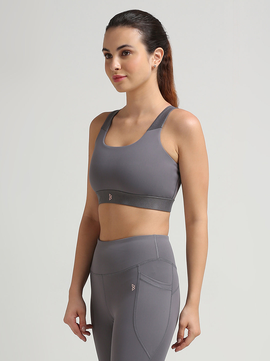 Hit Your Mark Grey Glossy Sports Bra