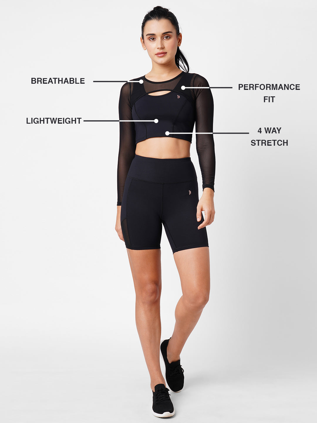 Onyx Black Mesh Crop Top BODD ACTIVE