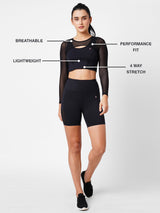 Onyx Black Mesh Crop Top BODD ACTIVE