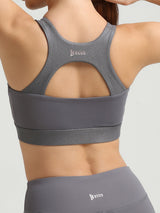 Hit Your Mark Grey Glossy Sports Bra
