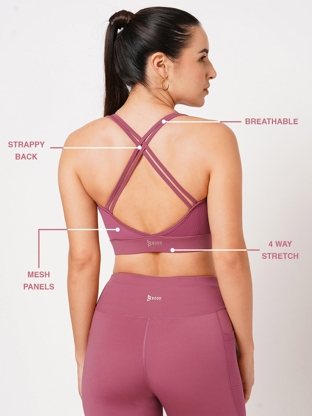 Cranberry Pink Strappy Sports Bra BODD ACTIVE