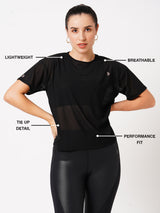 Black Tie-Up Mesh Tee BODD ACTIVE