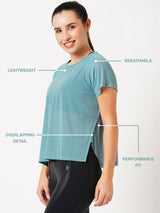 Aqua Teal Overlapping Mesh Tee BODD ACTIVE