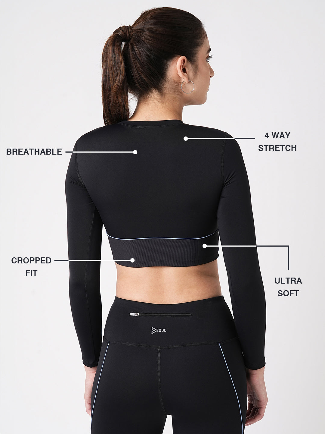 Black & Blue Endurance Full Sleeve Crop Top BODD ACTIVE