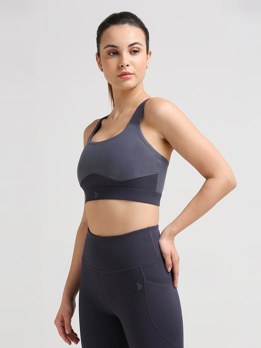 Focus On Me Grey Glossy Sports Bra