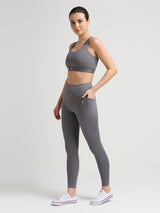 Hit Your Mark Grey Glossy Sports Bra
