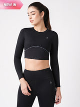 Black & Blue Endurance Full Sleeve Crop Top BODD ACTIVE