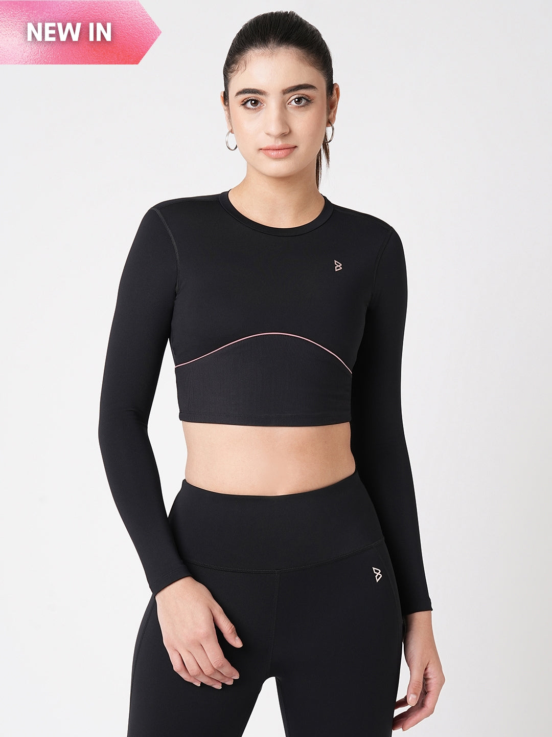 Black & Purple Endurance Full Sleeve Crop Top BODD ACTIVE