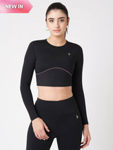 Black & Purple Endurance Full Sleeve Crop Top BODD ACTIVE