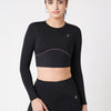 Black & Purple Endurance Full Sleeve Crop Top BODD ACTIVE