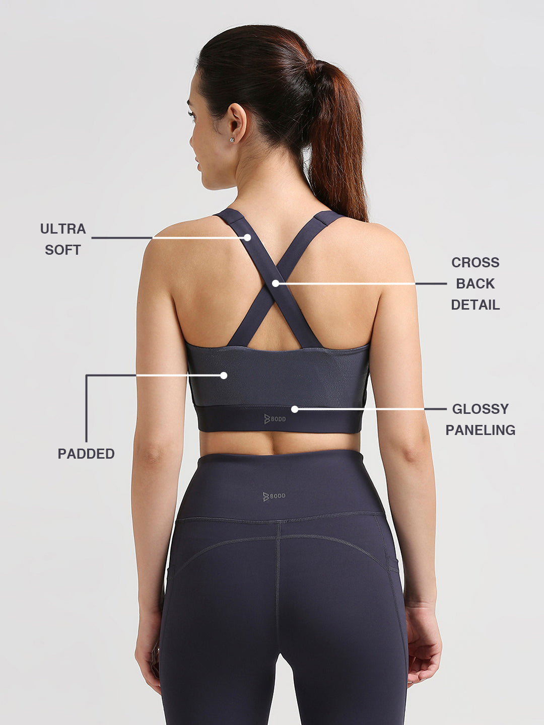 Focus On Me Grey Glossy Sports Bra