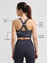 Focus On Me Grey Glossy Sports Bra