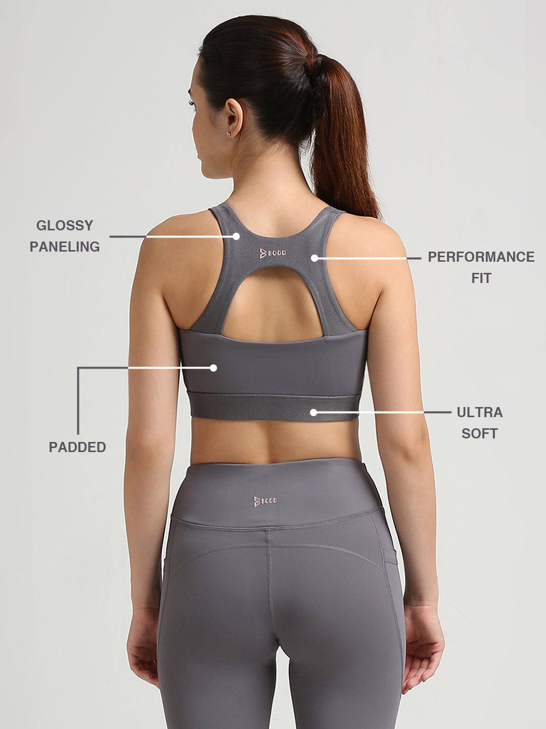 Hit Your Mark Grey Glossy Sports Bra