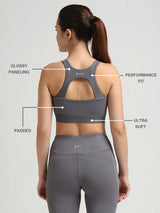 Hit Your Mark Grey Glossy Sports Bra