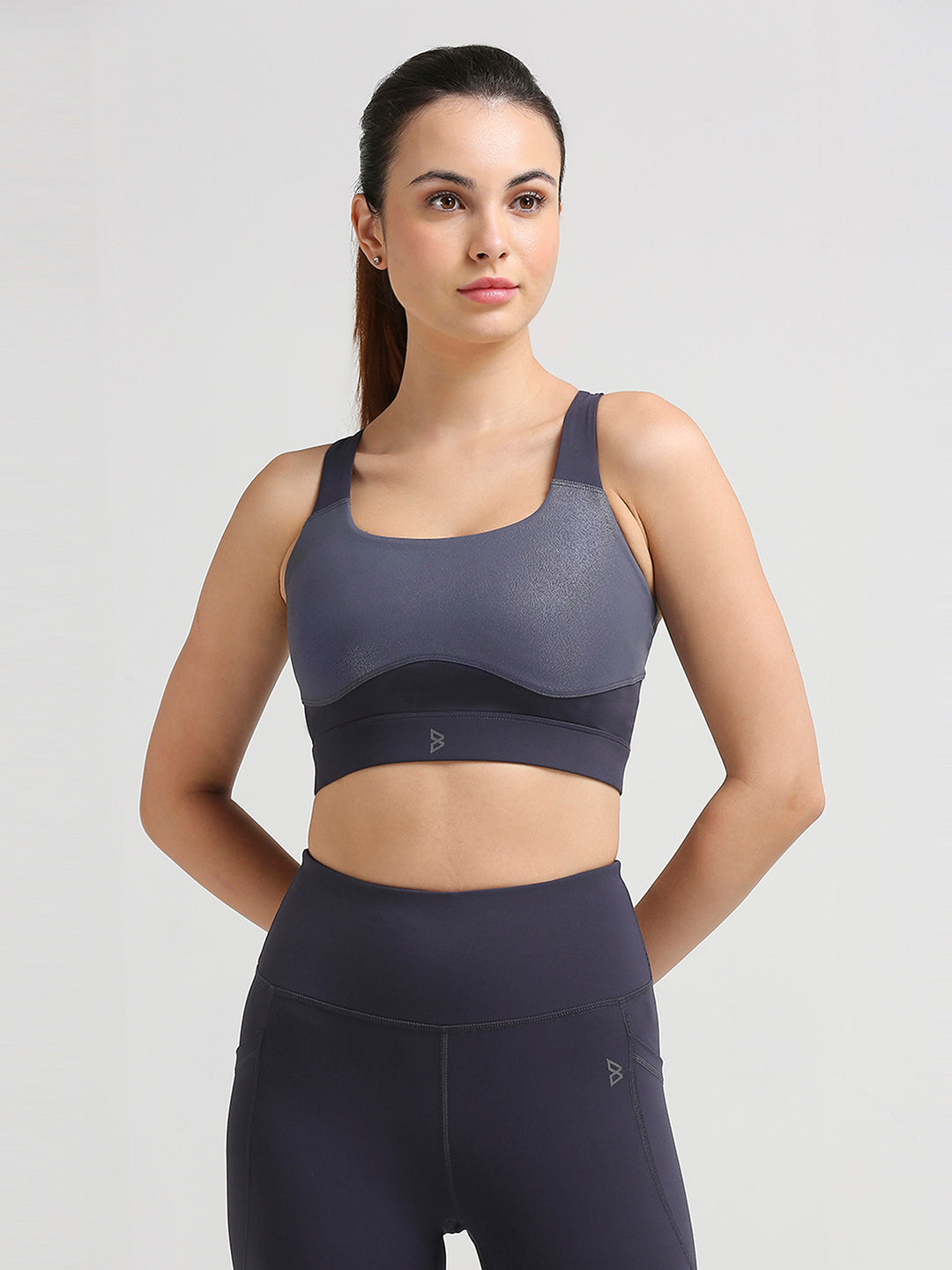 Focus On Me Grey Glossy Sports Bra