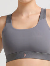 Hit Your Mark Grey Glossy Sports Bra