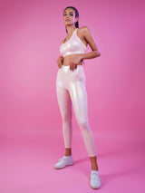 Peachy Pink Holo Tie Up Sports Bra BODD ACTIVE