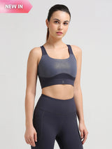 Focus On Me Grey Glossy Sports Bra