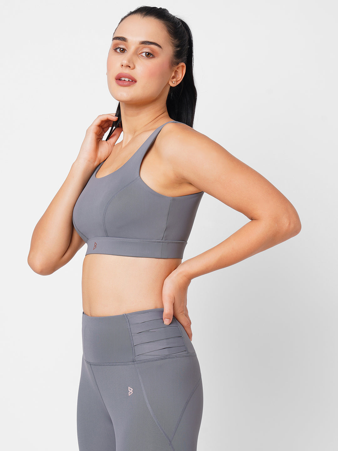 Frost Grey Criss Cross Essential Sports Bra boddactive.com