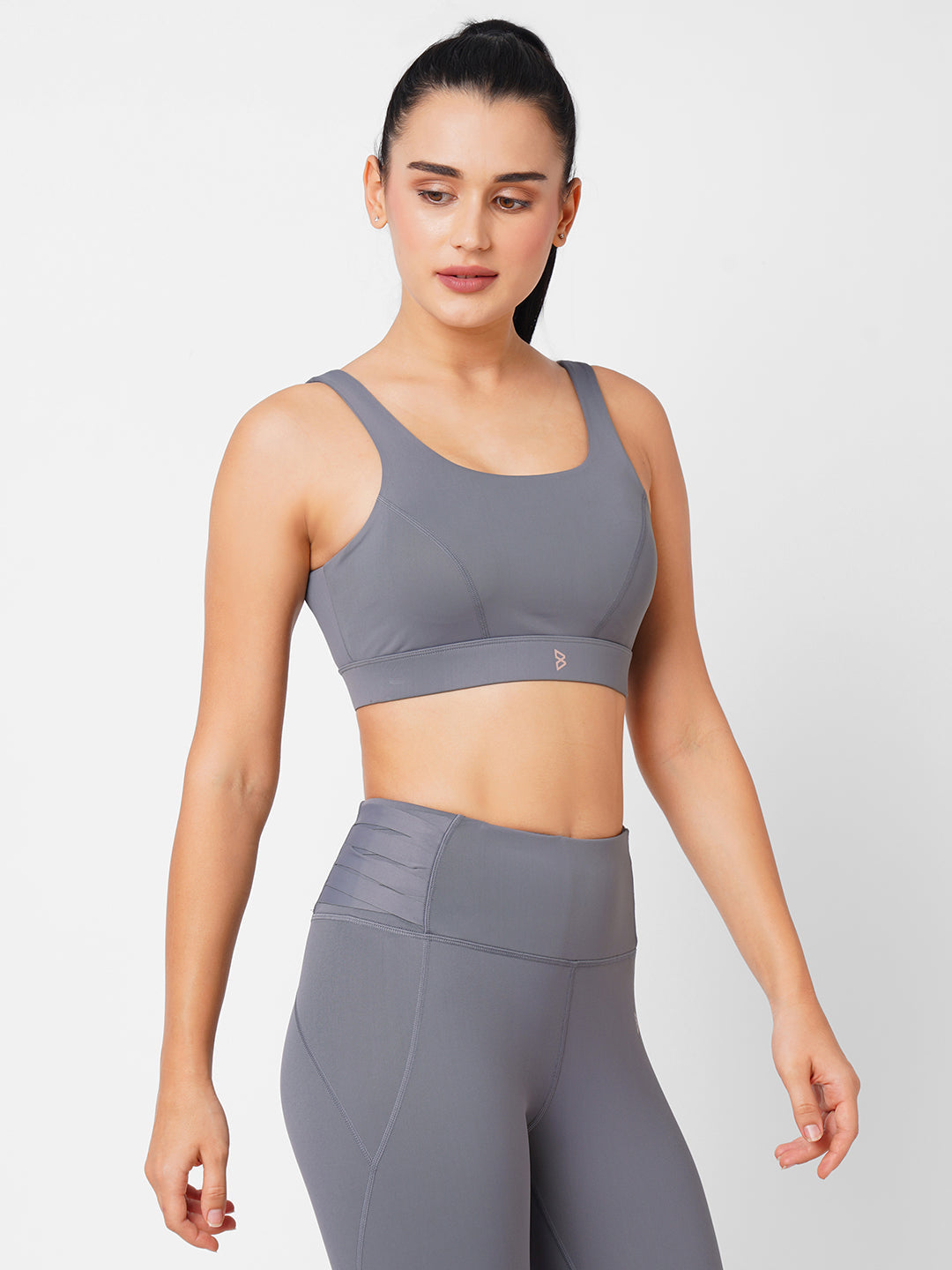 Frost Grey Criss Cross Essential Sports Bra boddactive.com