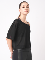 Black Mesh Off-Shoulder Tee