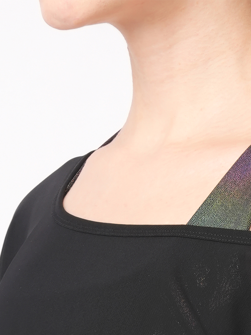 Black Mesh Off-Shoulder Tee