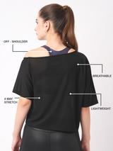 Black Mesh Off-Shoulder Tee