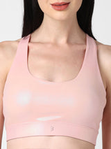 Peachy Pink Holo Tie Up Sports Bra BODD ACTIVE