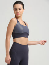 Focus On Me Grey Glossy Sports Bra