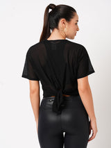 Black Tie-Up Mesh Tee BODD ACTIVE