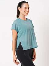 Aqua Teal Overlapping Mesh Tee BODD ACTIVE