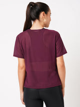 Wine Cut-Out Mesh Tee BODD ACTIVE