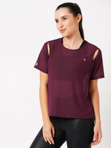 Wine Cut-Out Mesh Tee BODD ACTIVE