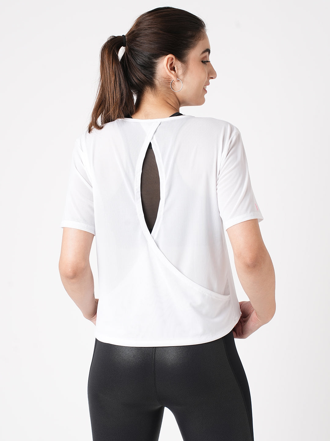 White Open Back Mesh Tee BODD ACTIVE