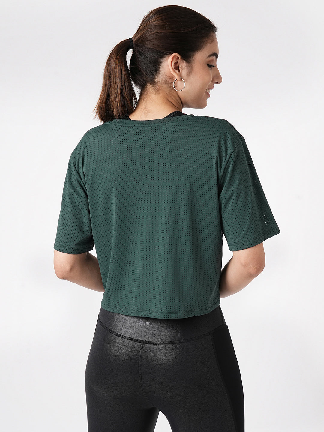 Pine Green Boxy Mesh Tee BODD ACTIVE