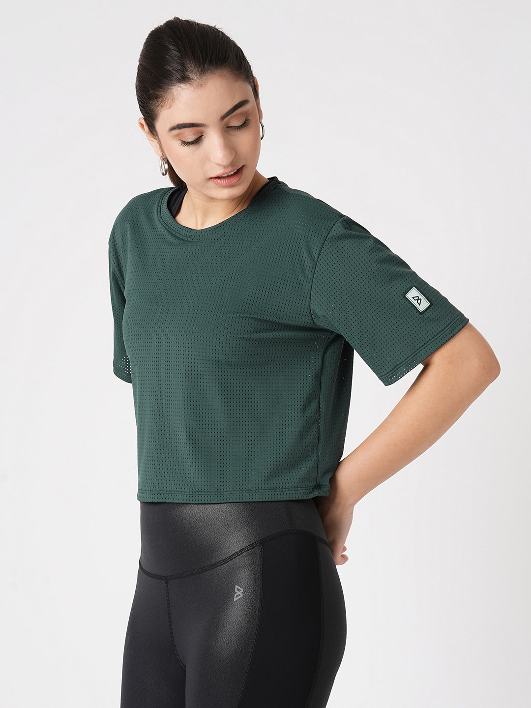 Pine Green Boxy Mesh Tee BODD ACTIVE