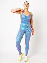 Functional Teal Metallic Snakeskin Bodysuit BODD ACTIVE