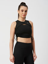 Black Mesh Rouched Top